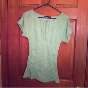 SALE!! 5/$20 - Aqua lace blouse w/keyhole back